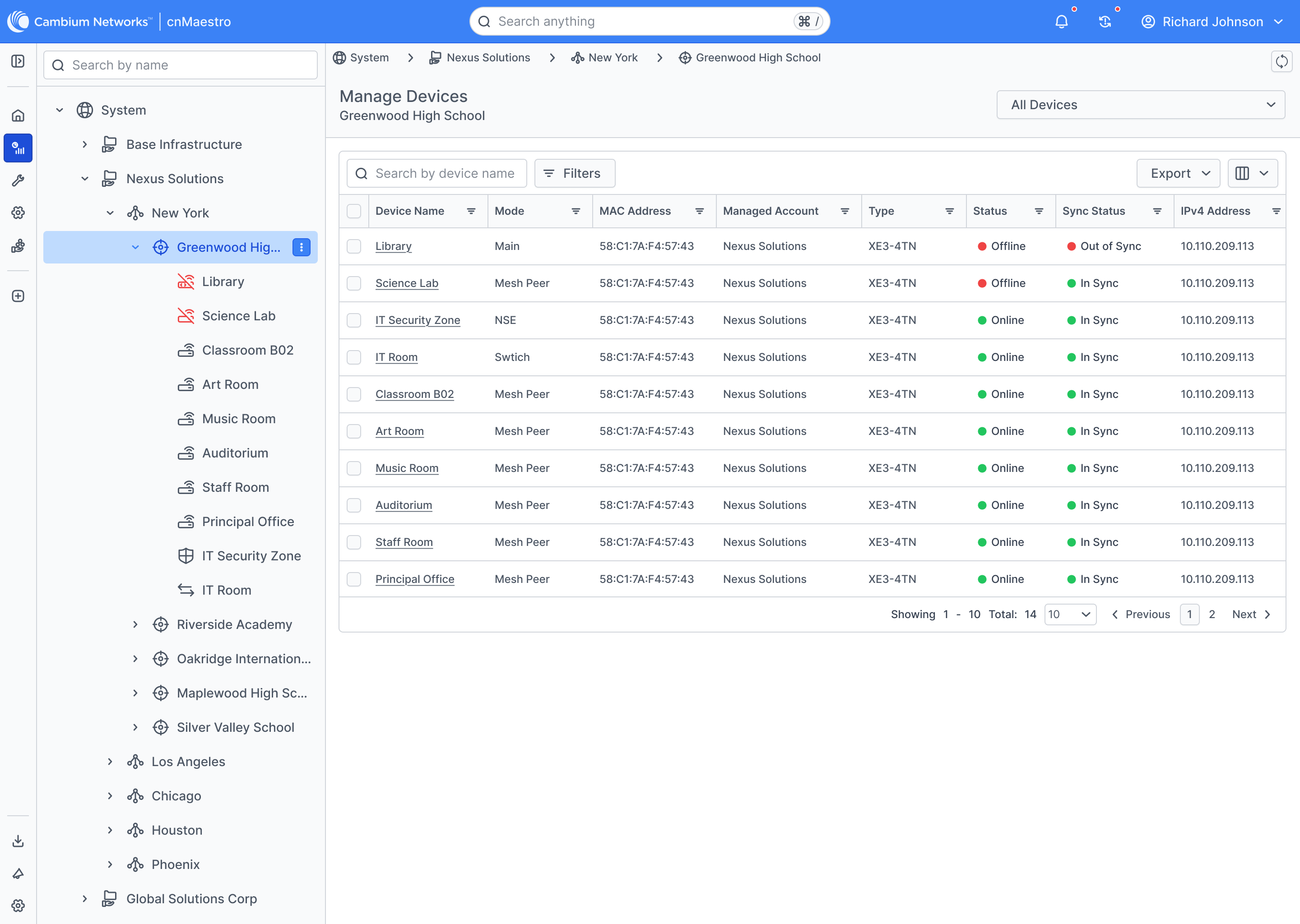 Manage Devices Fleet Table